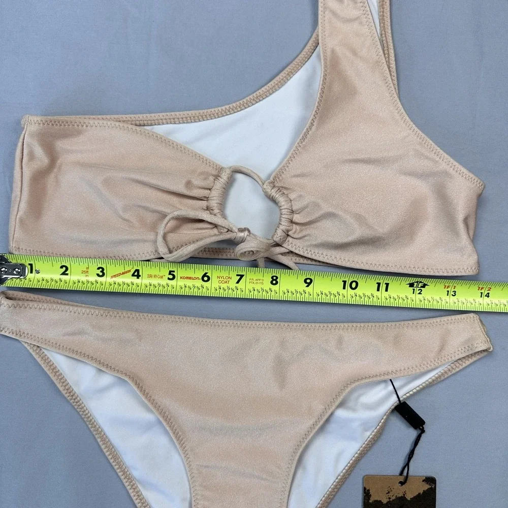 OneTeaspoon Bikini Swimsuit Womens 10 Nude One Shoulder High Waist Two Piece New